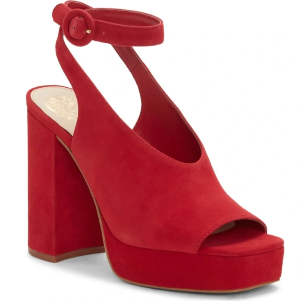 Vince Camuto size 10 red suede platform heels with ankle wrap strap  SOMERSON
